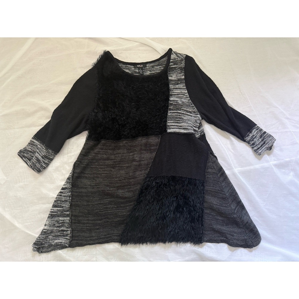 Style & Co Tunic Sweater Dress Sz 3X Patchwork Black Goth Artsy Top Boho